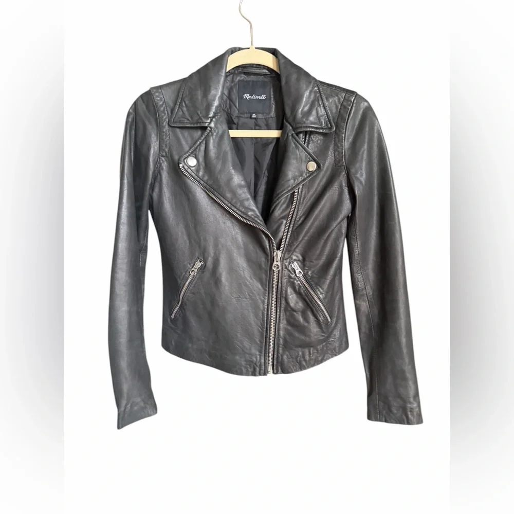 Madewell Washed Leather Black Motorcycle Biker Jacket Size XS NWOT Never Worn - Picture 6 of 14